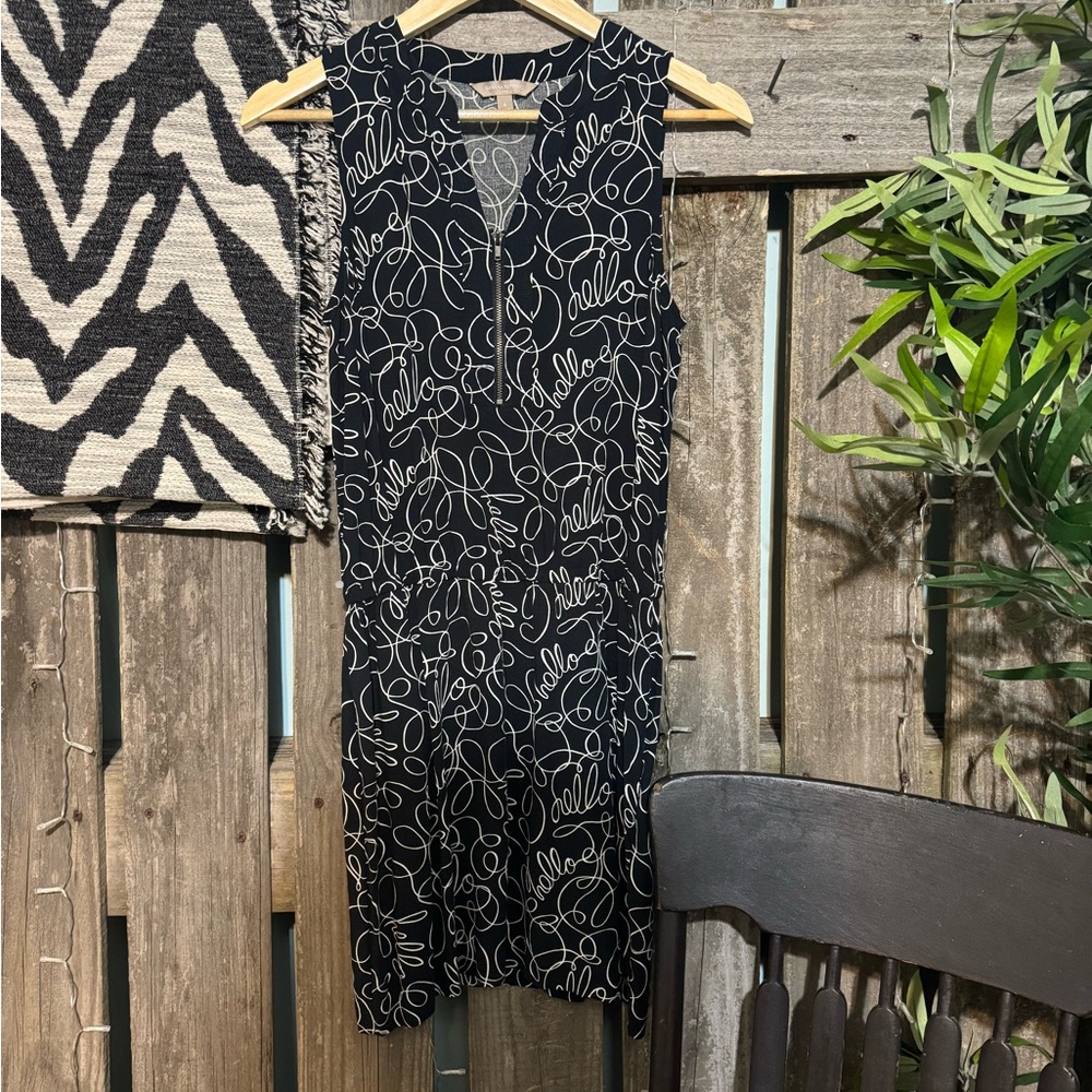 Banana Republic Navy and White Patterned Midi Dress
